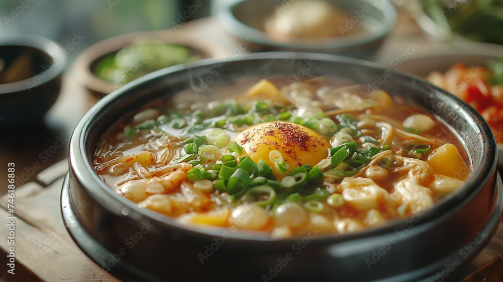 Korean soup made with ginseng promotes well-being. AI generative image Korean soup made with ginseng promotes well-being. AI generative image