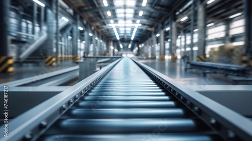 Awaiting Activity Empty Conveyor Belt in Distribution Center