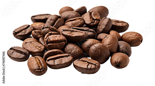 Coffee beans, rich and aromatic, isolated on a transparent background.