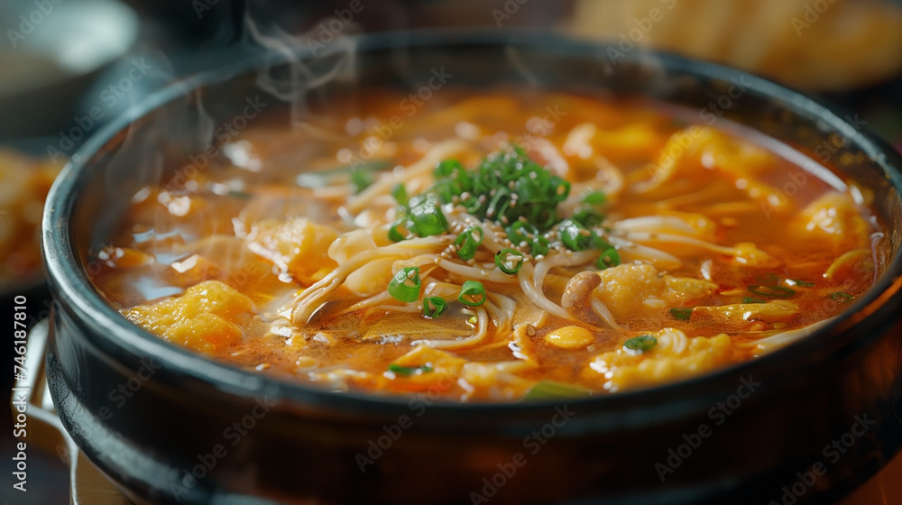 Korean soup made with ginseng promotes well-being. AI generative image Korean soup made with ginseng promotes well-being. AI generative image
