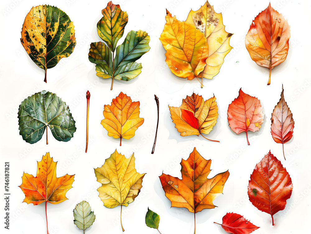 collection of autumn leaves on white collection of autumn leaves on white