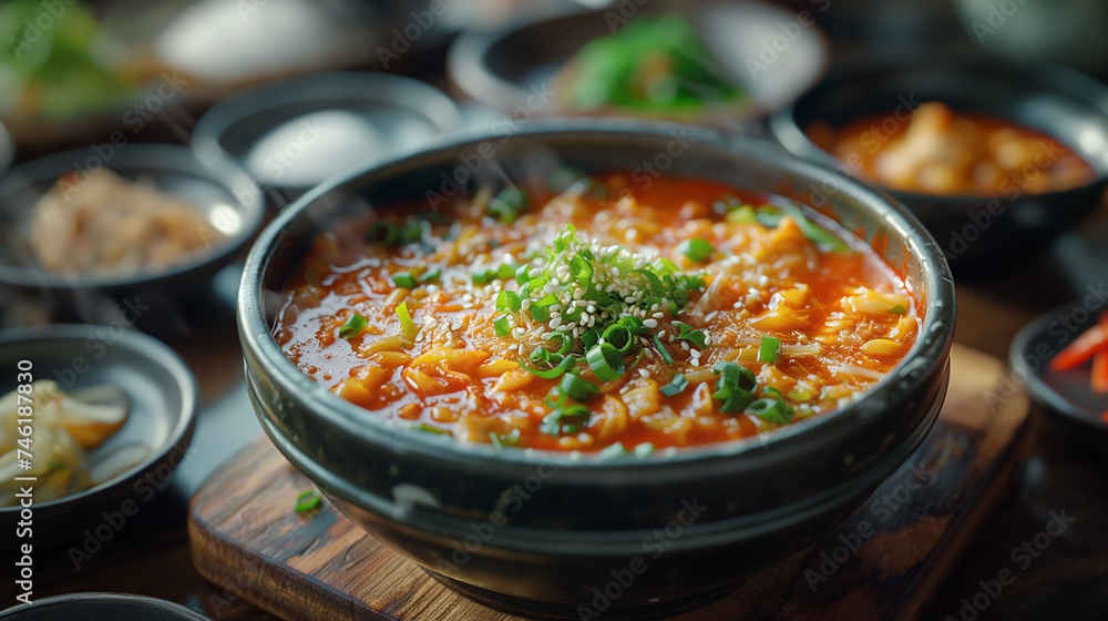 Korean soup made with ginseng promotes well-being. AI generative image Korean soup made with ginseng promotes well-being. AI generative image