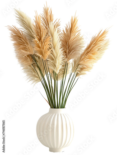 pampas grass in white vas, isolated on white PNG