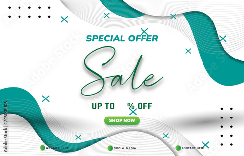 special offer sale discount template banner with copy space for product sale with abstract gradient green and white background design
