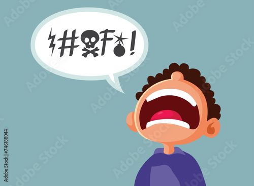 Child Using Foul Bad Language Vector Cartoon Character Illustration. Kid cursing using obscene words showing bad manners and rudeness 
