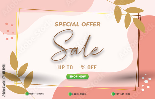 special offer sale discount template banner with copy space for product sale with abstract gradient pink and white background design