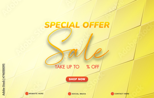 special offer sale discount template banner with copy space for product sale with abstract gradient yellow and white background design