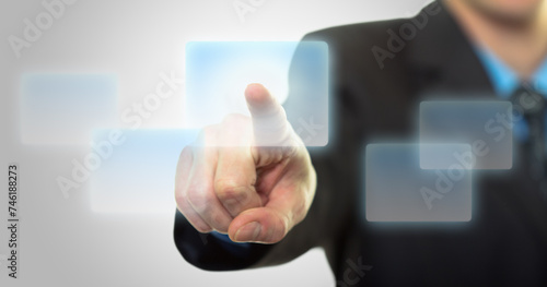 Businessman hand pushing the virtual button