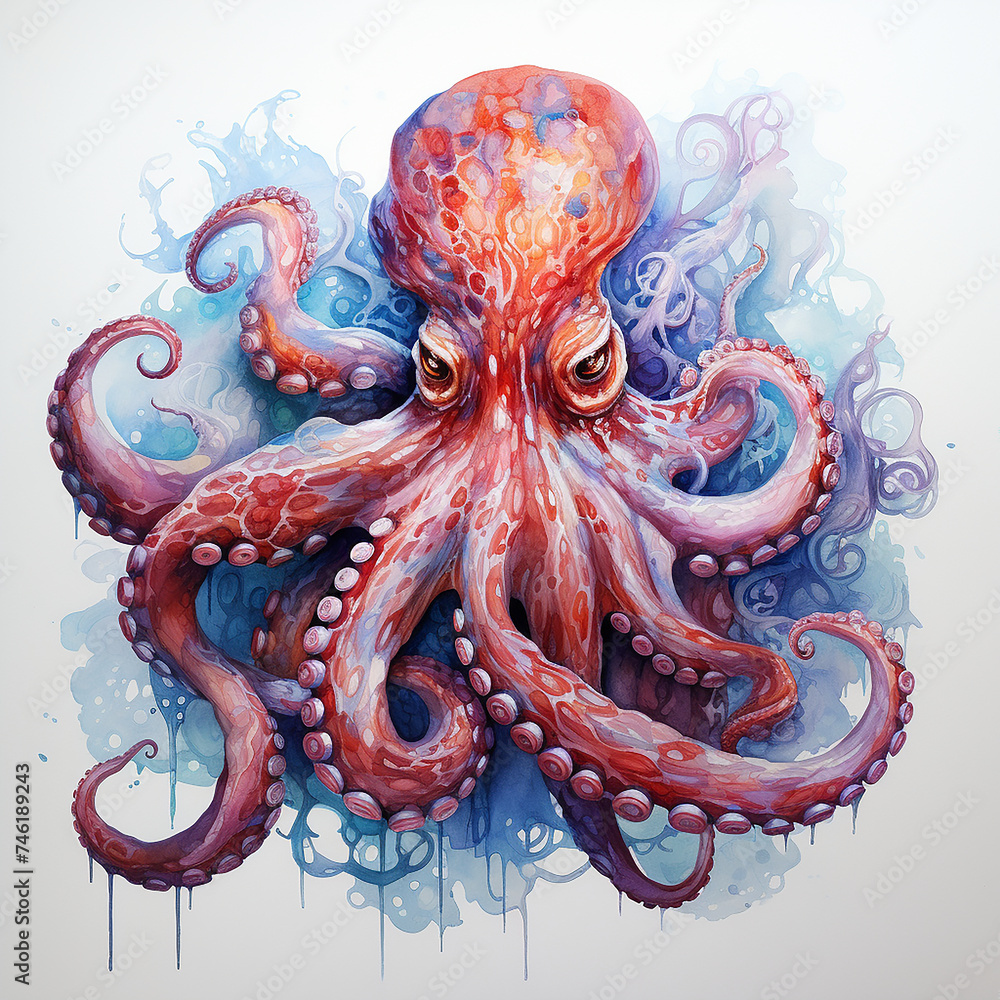 octopus, watercolor drawing, wall art, poster, illustration octopus, watercolor drawing, wall art, poster, illustration