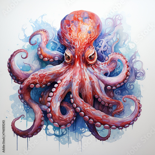 octopus, watercolor drawing, wall art, poster, illustration