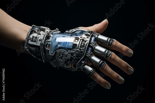 Advanced Robot cyber hand. Factory ai. Generate Ai