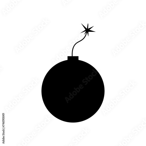 Bomb silhouette, fuse sparked. Danger icon, explosive threat. Vector illustration. EPS 10.