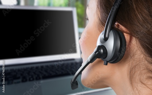 Customer support, female agent with headset