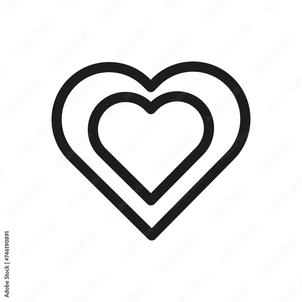 Nested hearts design, love symbol, black and white. Romantic vector graphic. Vector illustration. EPS 10.