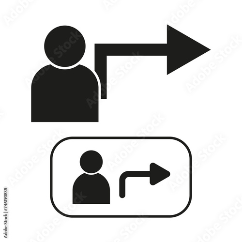 Direction arrow, person symbol. Exit sign concept. Vector illustration. EPS 10.