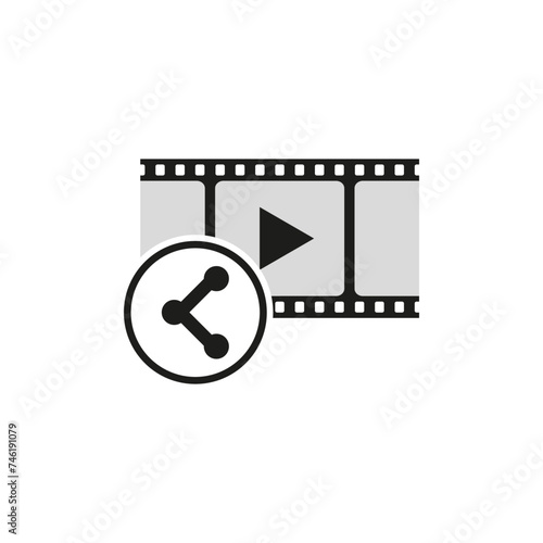 Film strip with play icon, cinema concept. Video playback symbol. Vector illustration. EPS 10.