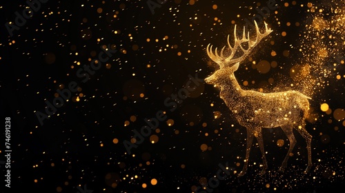 Golden Majesty Deer-Shaped Sparks on Black Background, Capturing Elegance and Serenity © Artcuboy