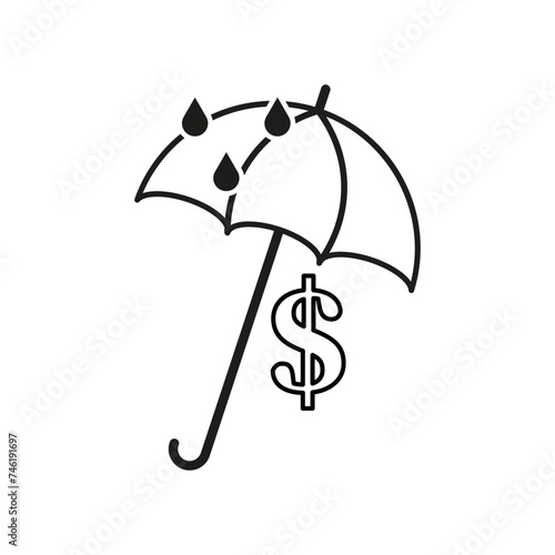 Umbrella shields from rain. Dollar safety sign. Vector illustration. EPS 10.