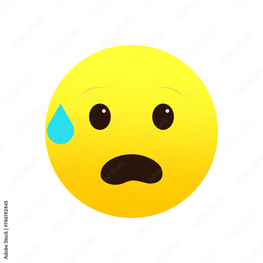 Worried emoji with sweat drop, anxious emoticon. Stress expression. Vector illustration. EPS 10. Worried emoji with sweat drop, anxious emoticon. Stress expression. Vector illustration. EPS 10.