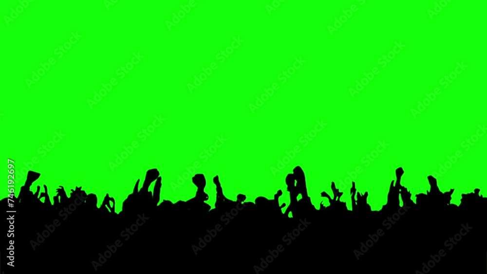 Crowd silhouette of people at a club concert or sports event on Green screen. Crowd silhouette of people at a club concert or sports event on Green screen.