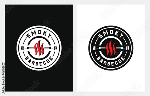 Barbecue Grills & Party Smoky Food logo design vector 