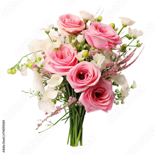 Pink rose eustoma and gypsophila flowers