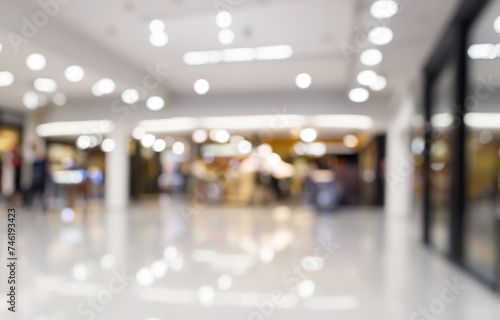 Blurred and defocused shopping mall interior as background