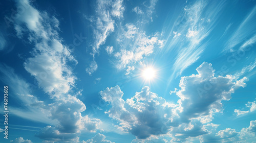Closeup of a serene sky with only a few wisps of cirrostratus clouds adding texture to the vast blue photo