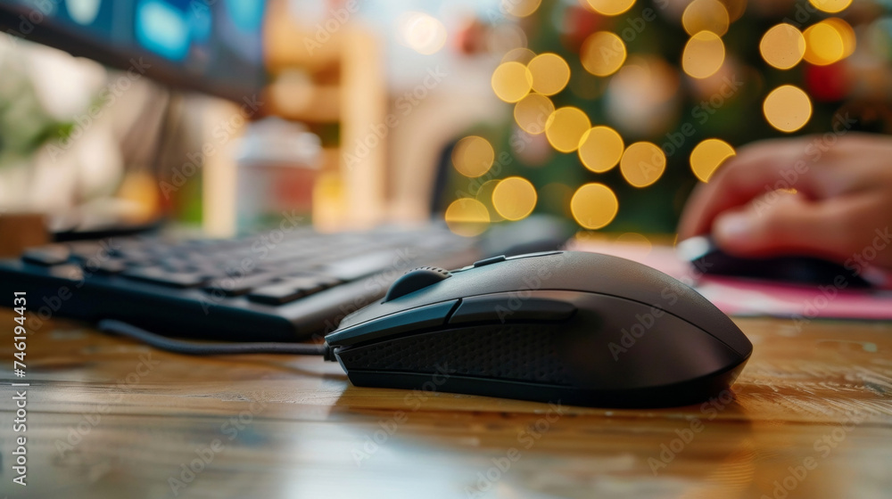A closeup of a computer mouse hovering over the checkout button ready to complete a Cyber Monday purchase. A closeup of a computer mouse hovering over the checkout button ready to complete a Cyber Monday purchase.