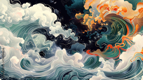 art of of Japanese wave background. Generated- AI photo