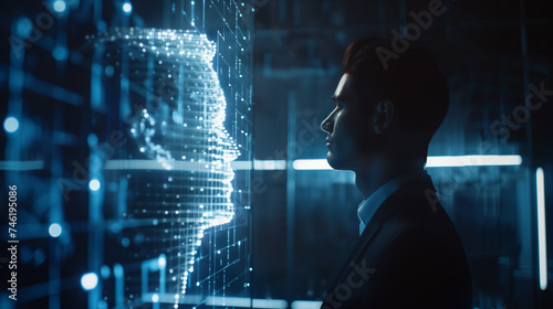 Wallpaper Mural businessman interacting with virtual AI assistant using hologram technology, futuristic artificial intelligence tech Torontodigital.ca