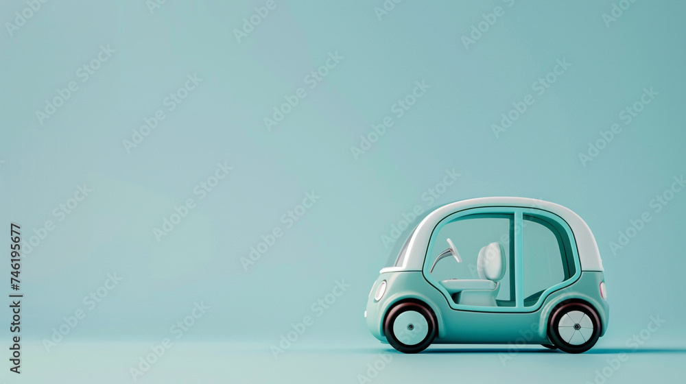 small EV car model on plain blue background