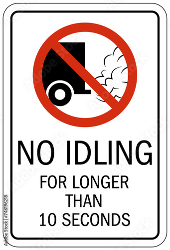 No idling warning sign and labels no idling for longer than 10 seconds photo