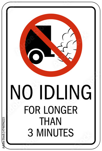 No idling warning sign and labels no idling for longer than 3 minutes