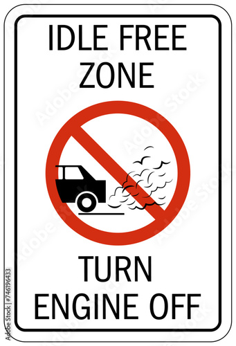 No idling warning sign and labels idle free zone, turn engine off