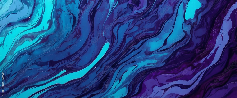 Fototapeta Abstract background with stunning fluid waves, with a combination of blue, purple and aqua colors