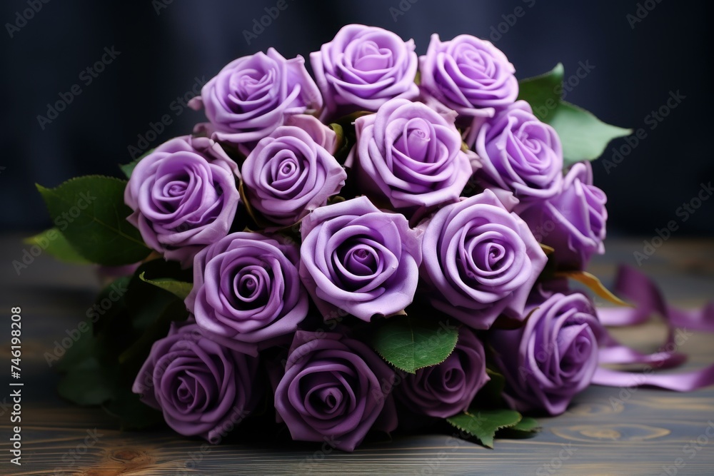 Obraz premium Fragrant Violet roses. Petal color beauty. Generate Ai