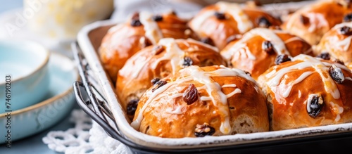 British Hot cross buns with raisins photo