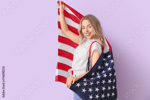 Young woman with USA flag o...