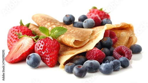 Crepes with jam  berries and sugar powder. Homemade pancakes  delicious breakfast