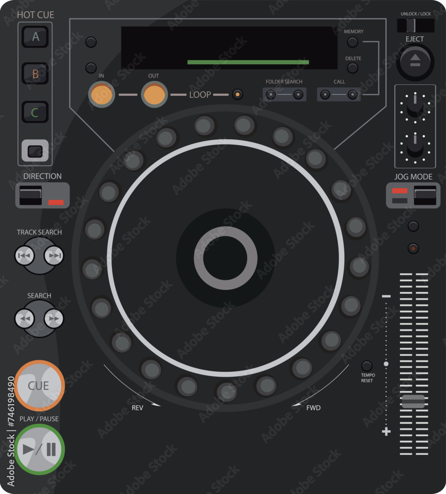 Dj Mixer equipment entertainment DJ station.  Black Dj set audio control panel