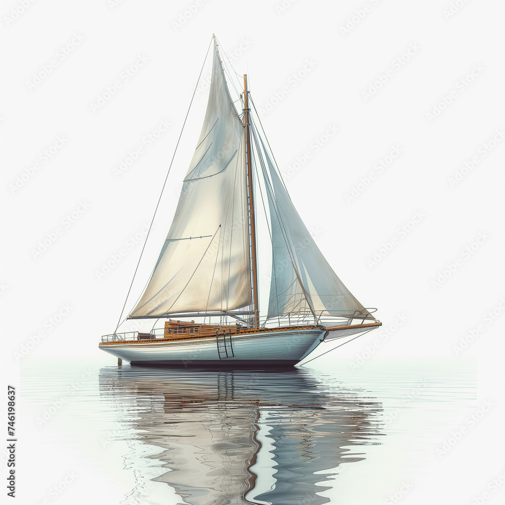 white background with white sail boat, in the style of high resolution
