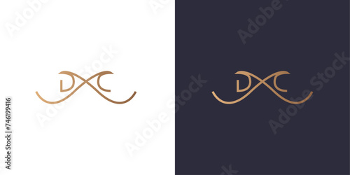 Letter D and C logo monogram, minimal style identity initial logo mark. Golden gradient vector emblem logotype for business cards initials. Logo for singer and artists