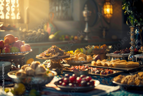 A bountiful iftar table spread with traditional Ramadan dishes