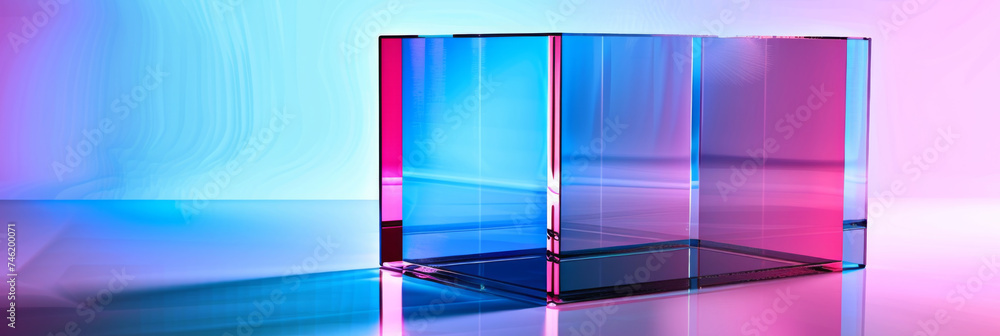 Fototapeta premium a cool blue and purple cube shaped frame on the background, generative AI
