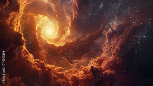3D-Rendered Dynamic Backdrop of a Swirling Galaxy Nebula in Deep Space