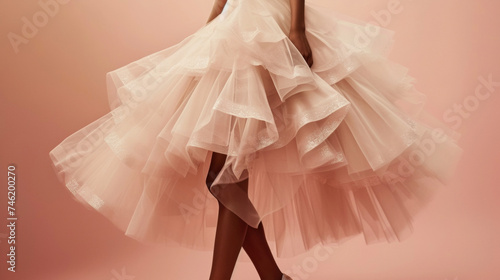 A tulle skirt with layers of ruffles paired with a simple camisole and metallic heels for a gl evening look. photo