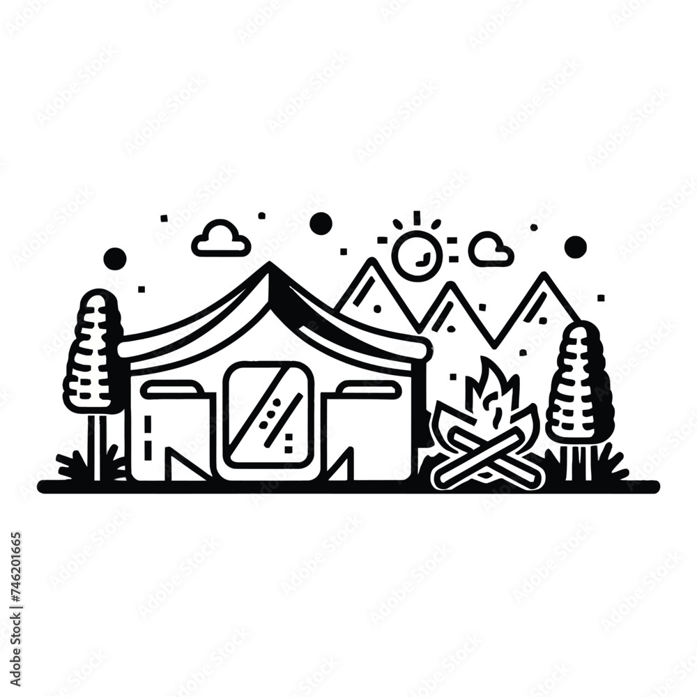 Monochrome camping Tent Sleeping vector Monochrome camping Tent Sleeping vector