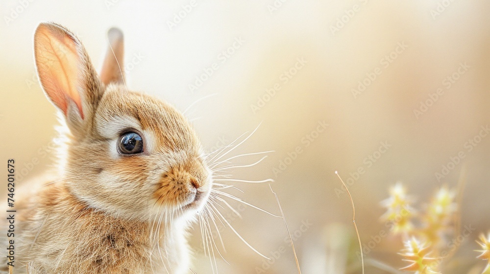 A charming baby rabbit, fur glistening, ears perked in curiosity, an Easter symbol of renewal and joy, isolated on white, a tender portrait of new beginnings and the softness AI Generative