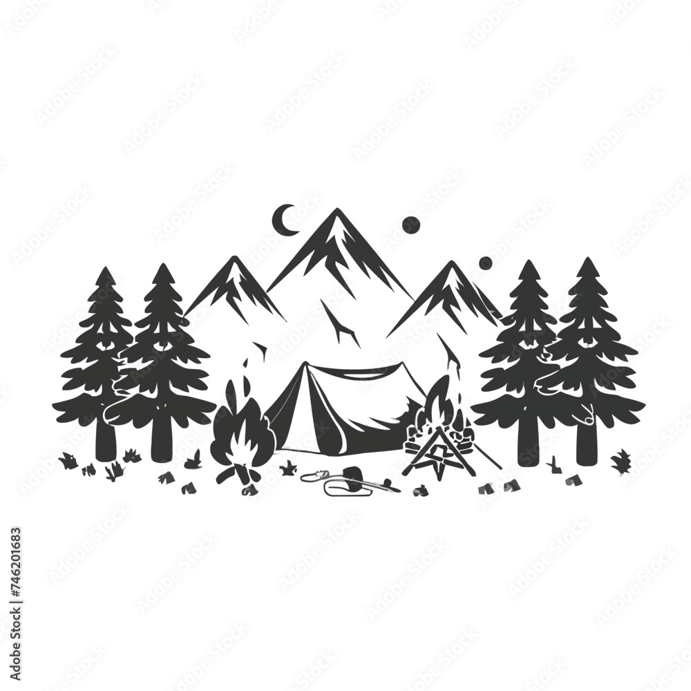 Monochrome camping Tent Sleeping vector